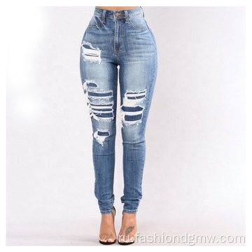Женские брюки женщины вырезают джинсы с высокой растяжкой
